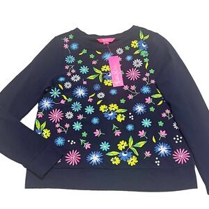 Lilly Pulitzer Rami Sweatshirt Women's Small Navy Blue Floral Embroidered‎